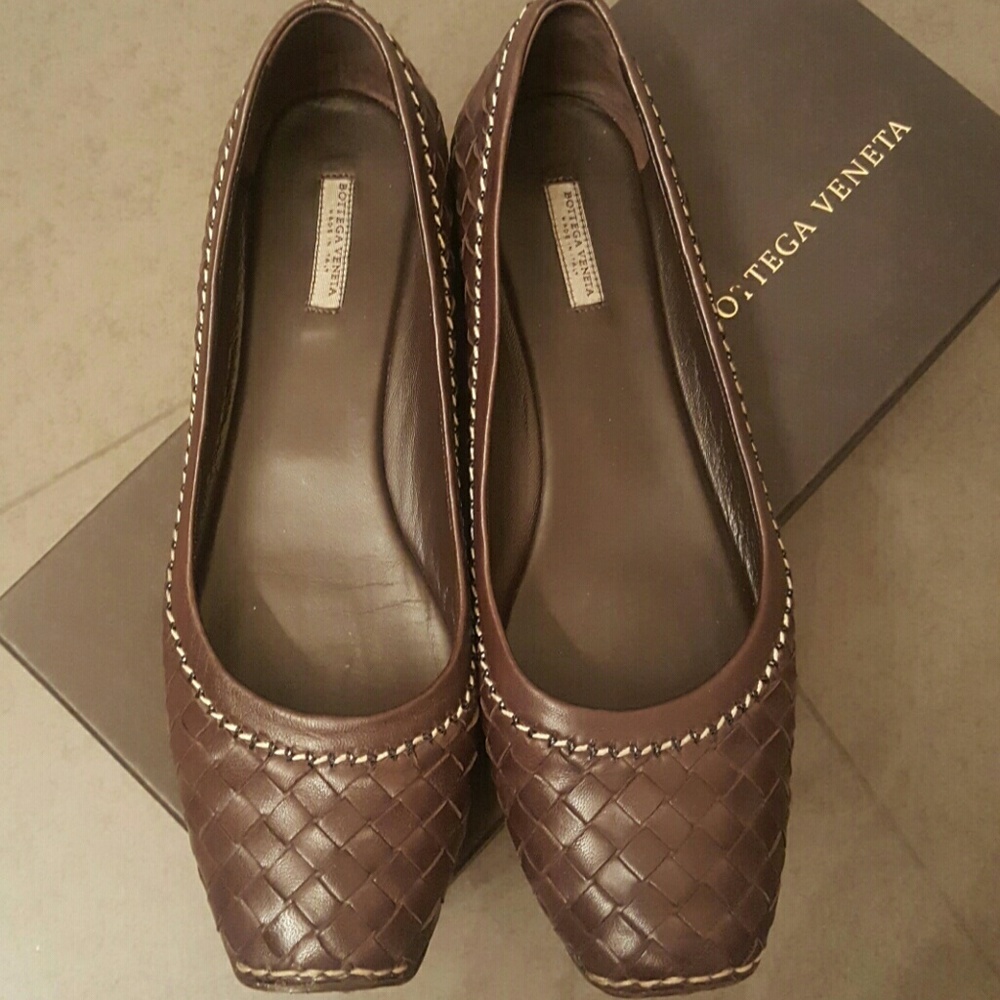 Bottega Veneta Brown Woven Leather Flats
